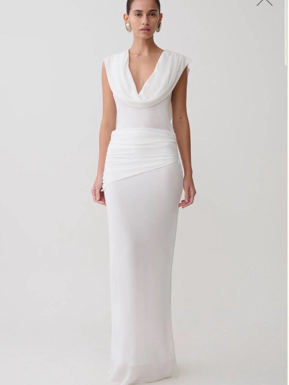 Meshki White Draped Cowl Maxi Dress